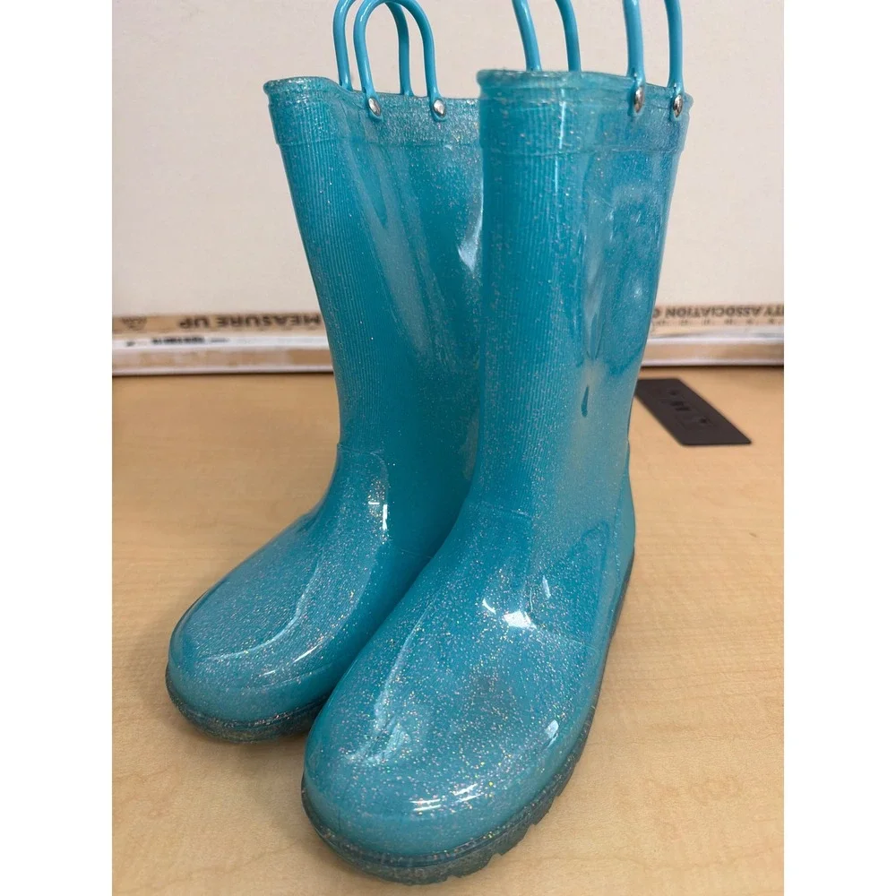 Toddler Turquoise Blue Glitter Jelly Rain Boots Waterproof Pull On Size 3